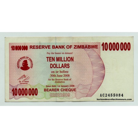 10 Millions Dollars ZIMBABWE 2008 P.55a SPL