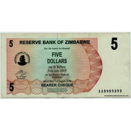 5 Dollars ZIMBABWE 2006 P.38 NEUF