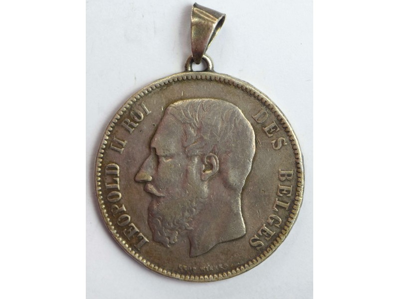 Pendentif Monture Entourage Pièce 5 Francs Argent Leopold II 1873