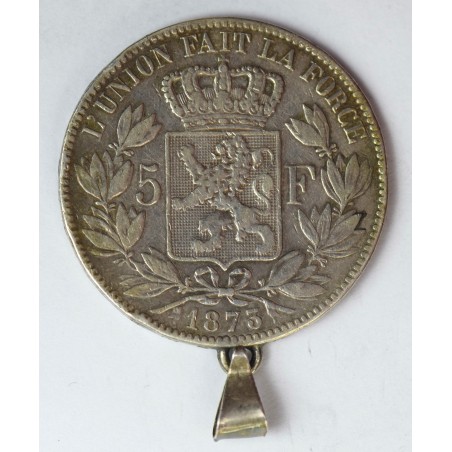 Pendentif Monture Entourage Pièce 5 Francs Argent Leopold II 1873