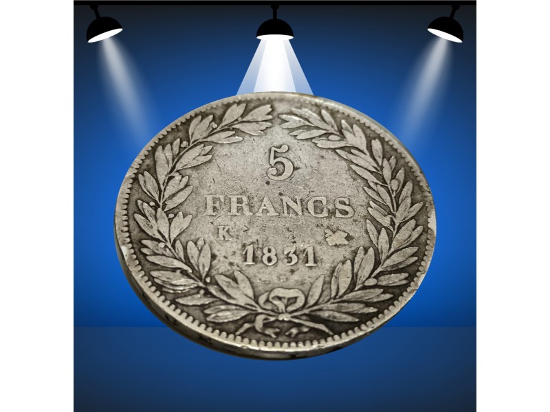 5 francs type Tiolier avec le I, tranche en creux 1831 Bordeaux F.317/1