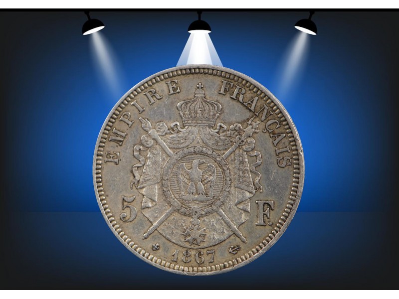 5 Francs Napoléon III 1867 Strasbourg tête laurée