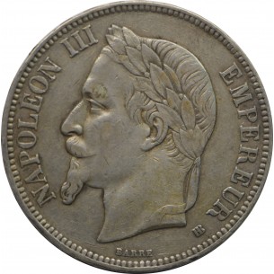 5 Francs Napoléon III 1868 Strasbourg, Tête laurée
