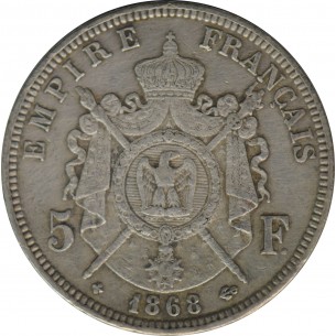 5 Francs Napoléon III 1868 Strasbourg, Tête laurée 2