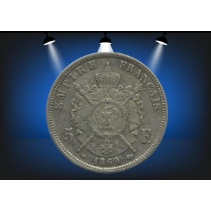 5 Francs Napoléon III 1869, Strasbourg, III tête laurée 2